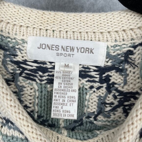 Vintage Jones New York Chunky 3D Knit Sweater Size M White Blue Crosby Dad 90s - Picture 5 of 9